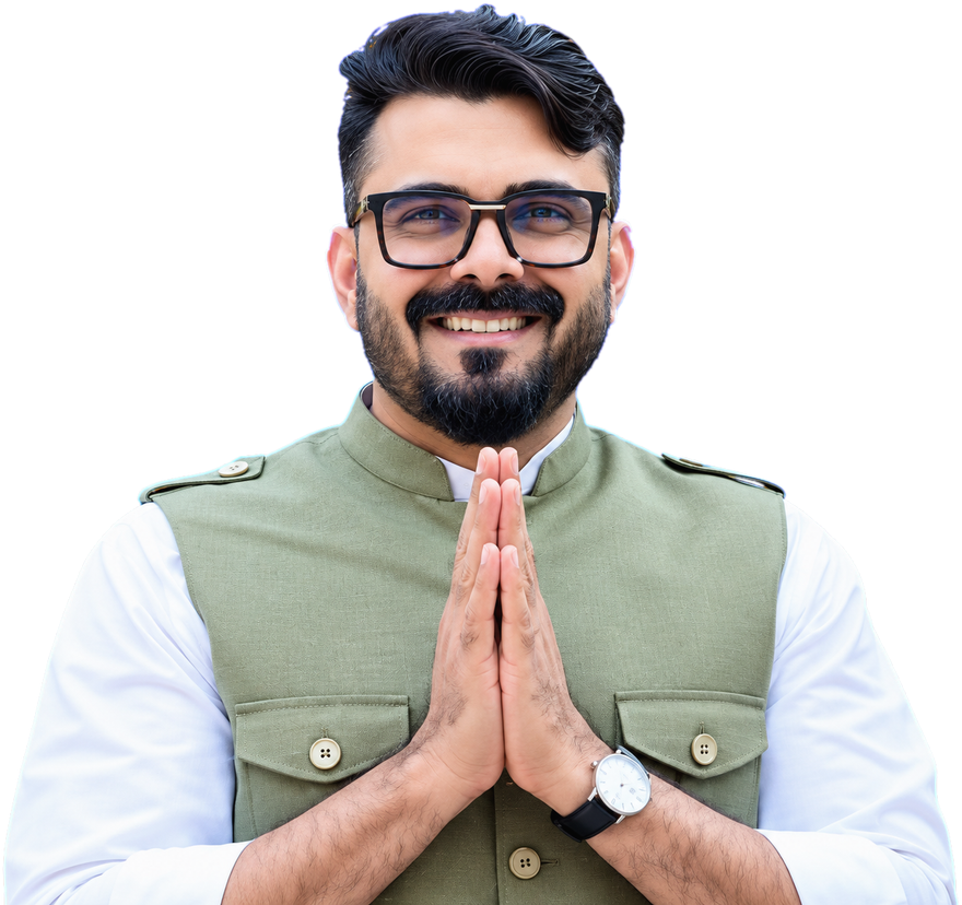 Abhishek Gopal Bhargava, hands folded in greeting.